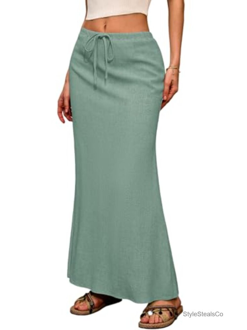 Flowy Maxi Skirt with Slit, Rayon Linen Blend, Ankle Length, Boho